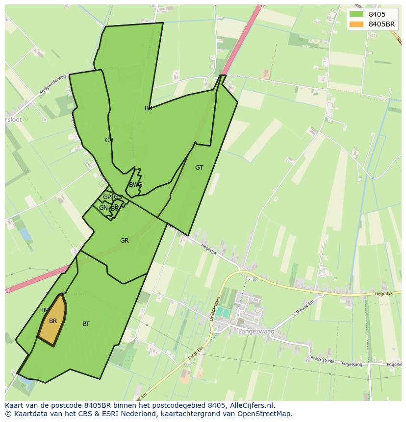 Afbeelding van het postcodegebied 8405 BR op de kaart.