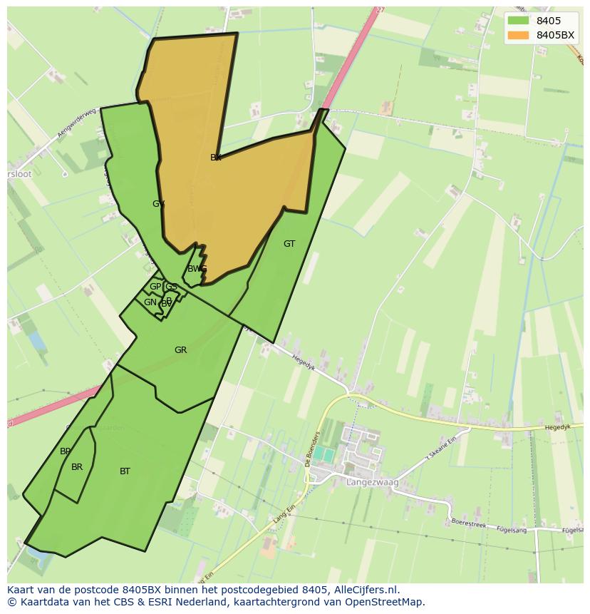 Afbeelding van het postcodegebied 8405 BX op de kaart.