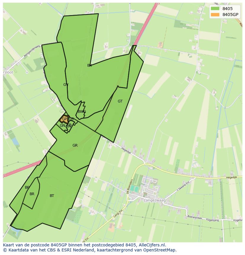 Afbeelding van het postcodegebied 8405 GP op de kaart.