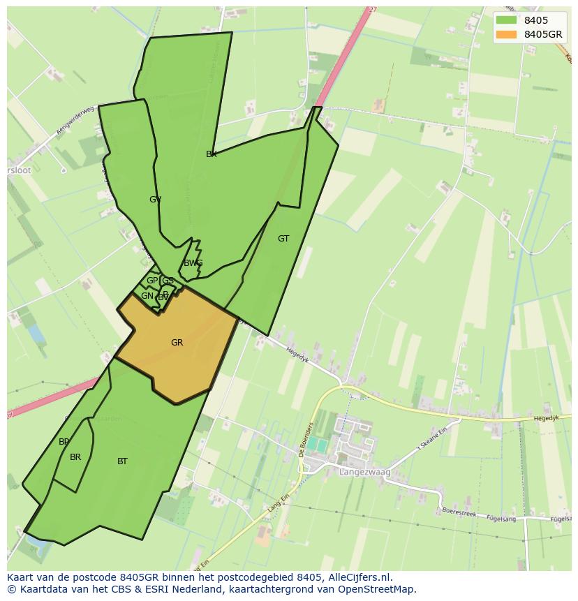 Afbeelding van het postcodegebied 8405 GR op de kaart.