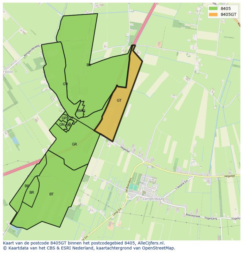Afbeelding van het postcodegebied 8405 GT op de kaart.