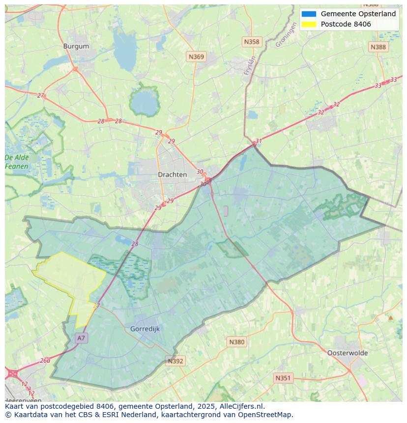 Afbeelding van het postcodegebied 8406 op de kaart.