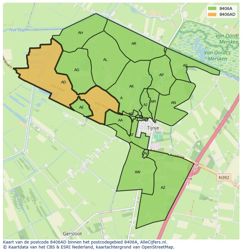 Afbeelding van het postcodegebied 8406 AD op de kaart.