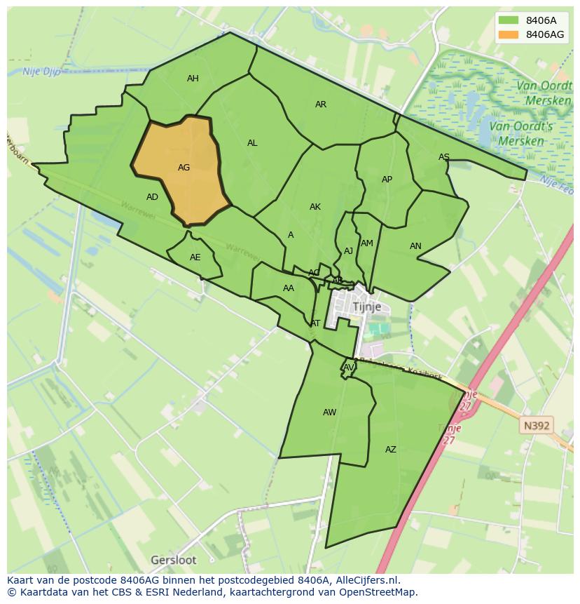 Afbeelding van het postcodegebied 8406 AG op de kaart.