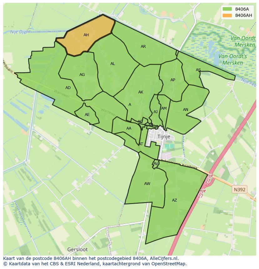 Afbeelding van het postcodegebied 8406 AH op de kaart.