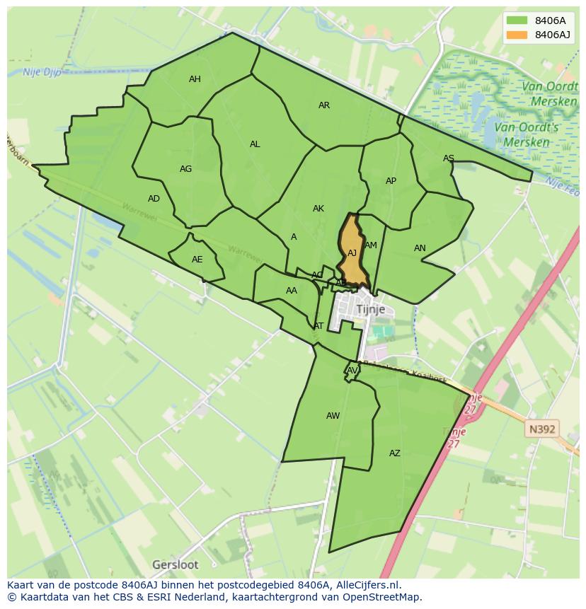 Afbeelding van het postcodegebied 8406 AJ op de kaart.
