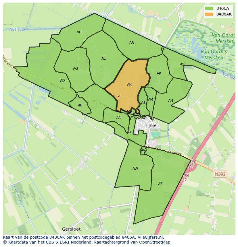 Afbeelding van het postcodegebied 8406 AK op de kaart.