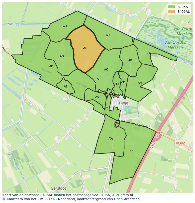 Afbeelding van het postcodegebied 8406 AL op de kaart.