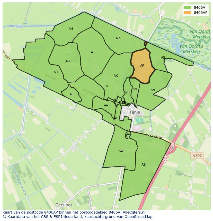 Afbeelding van het postcodegebied 8406 AP op de kaart.