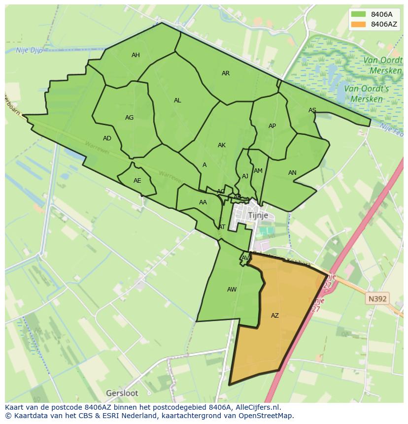 Afbeelding van het postcodegebied 8406 AZ op de kaart.