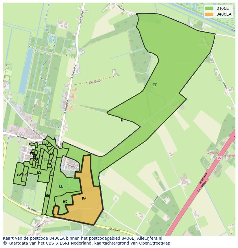 Afbeelding van het postcodegebied 8406 EA op de kaart.