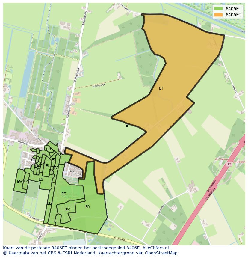 Afbeelding van het postcodegebied 8406 ET op de kaart.
