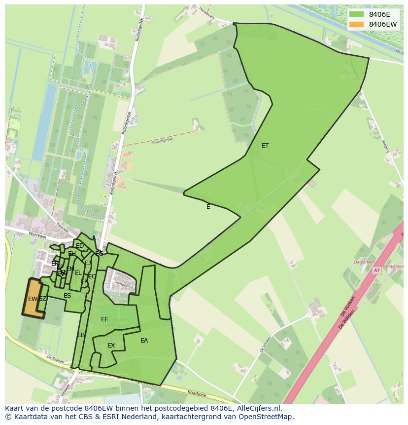 Afbeelding van het postcodegebied 8406 EW op de kaart.