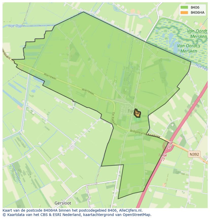 Afbeelding van het postcodegebied 8406 HA op de kaart.