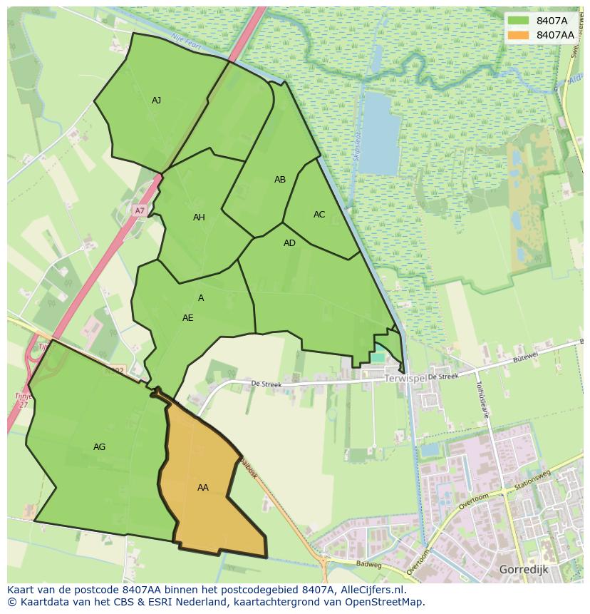 Afbeelding van het postcodegebied 8407 AA op de kaart.
