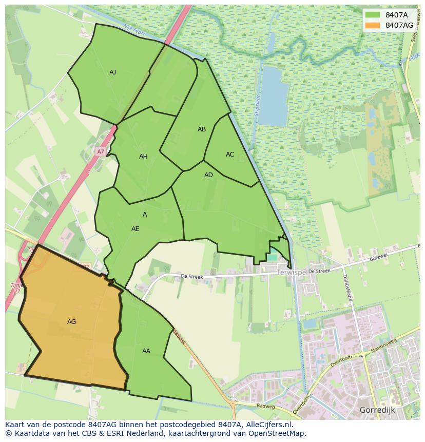 Afbeelding van het postcodegebied 8407 AG op de kaart.