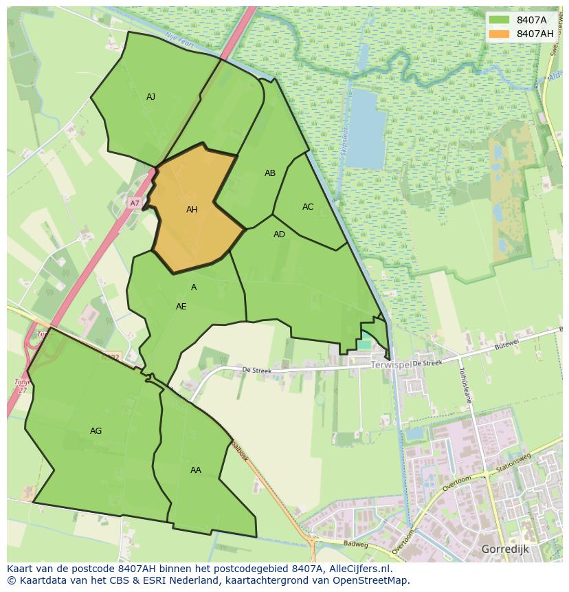Afbeelding van het postcodegebied 8407 AH op de kaart.