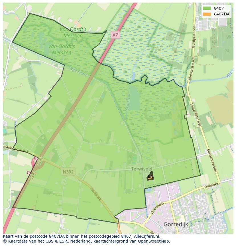 Afbeelding van het postcodegebied 8407 DA op de kaart.