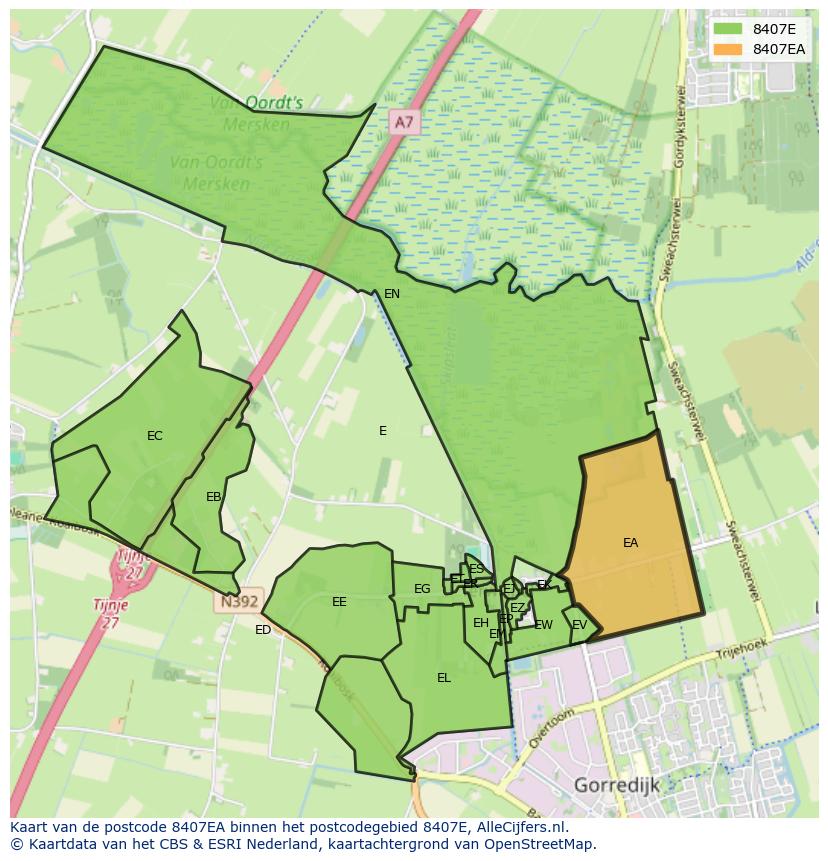 Afbeelding van het postcodegebied 8407 EA op de kaart.