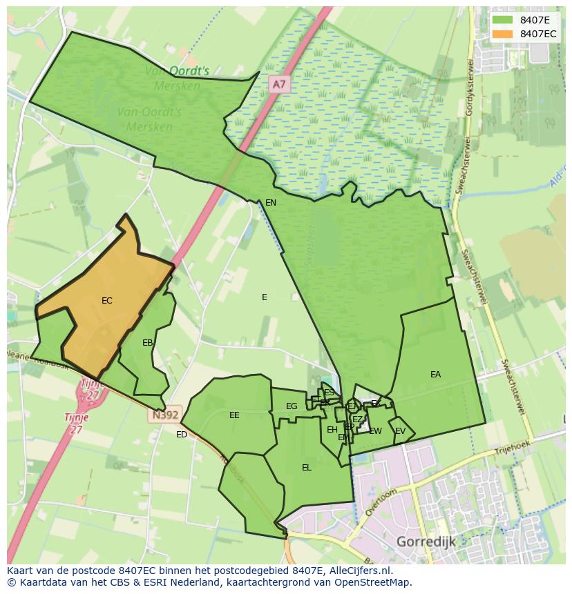 Afbeelding van het postcodegebied 8407 EC op de kaart.