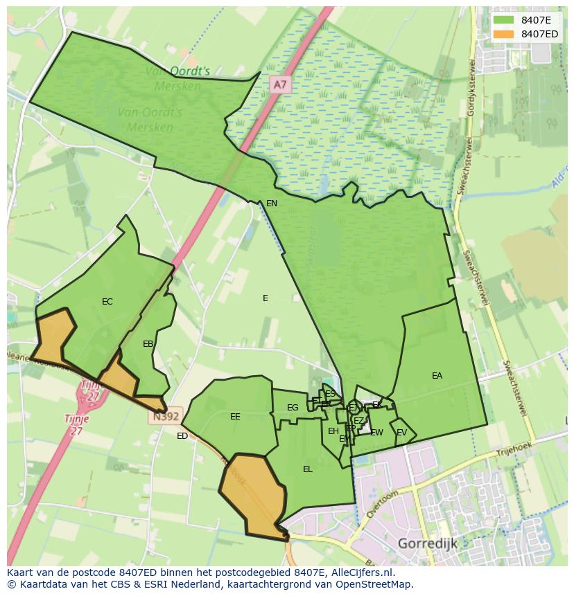 Afbeelding van het postcodegebied 8407 ED op de kaart.