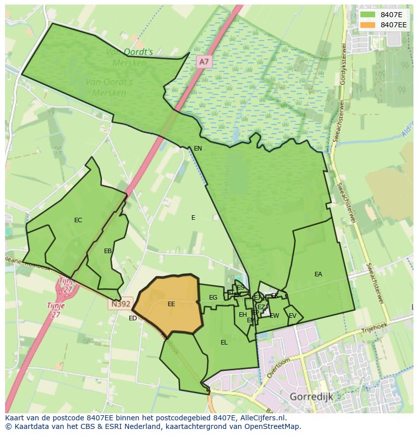Afbeelding van het postcodegebied 8407 EE op de kaart.