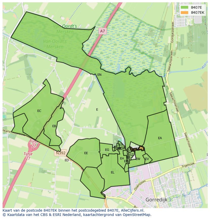 Afbeelding van het postcodegebied 8407 EK op de kaart.