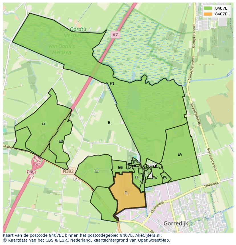 Afbeelding van het postcodegebied 8407 EL op de kaart.