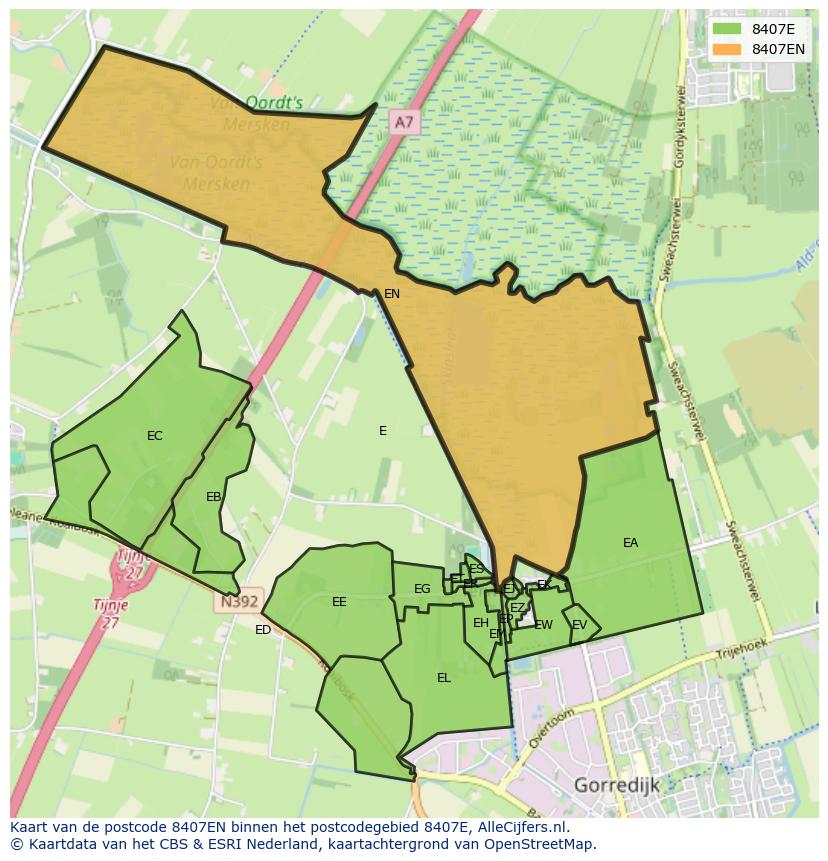 Afbeelding van het postcodegebied 8407 EN op de kaart.