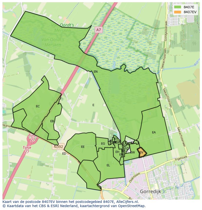 Afbeelding van het postcodegebied 8407 EV op de kaart.
