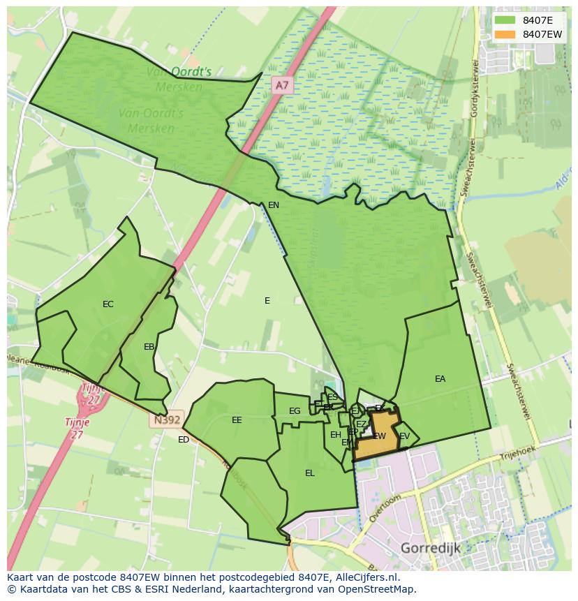Afbeelding van het postcodegebied 8407 EW op de kaart.