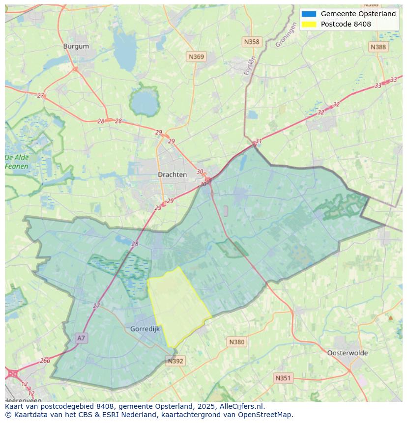 Afbeelding van het postcodegebied 8408 op de kaart.