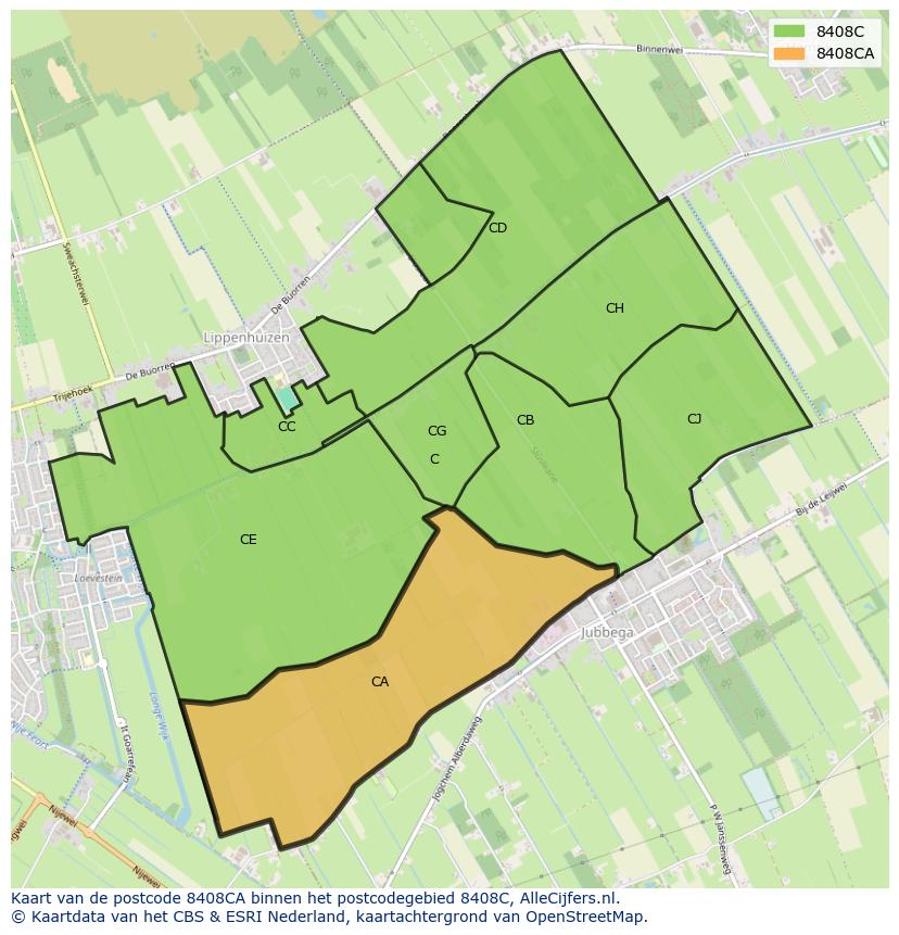 Afbeelding van het postcodegebied 8408 CA op de kaart.