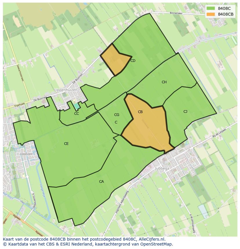 Afbeelding van het postcodegebied 8408 CB op de kaart.