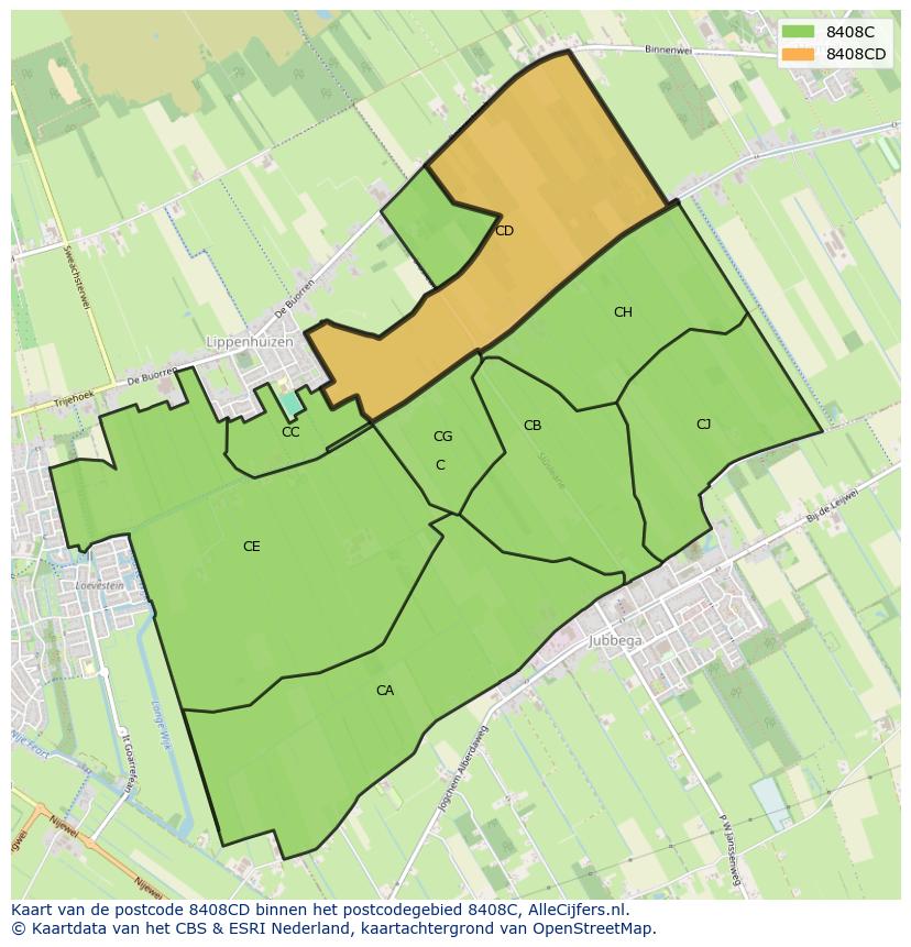 Afbeelding van het postcodegebied 8408 CD op de kaart.
