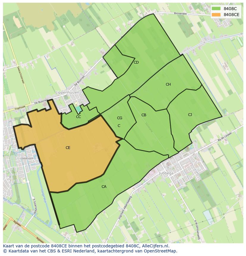 Afbeelding van het postcodegebied 8408 CE op de kaart.