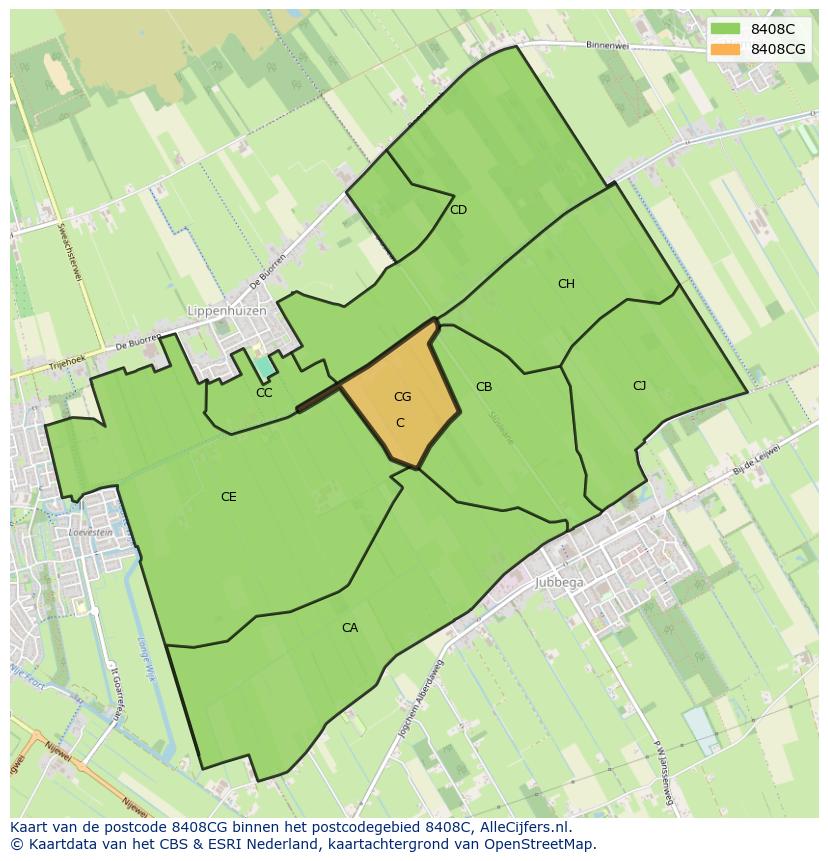 Afbeelding van het postcodegebied 8408 CG op de kaart.