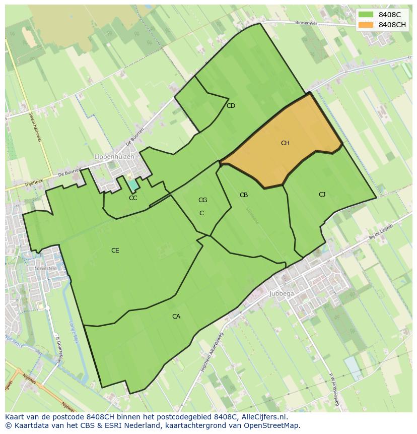 Afbeelding van het postcodegebied 8408 CH op de kaart.