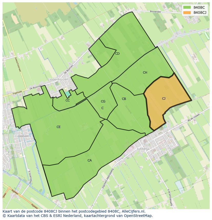 Afbeelding van het postcodegebied 8408 CJ op de kaart.