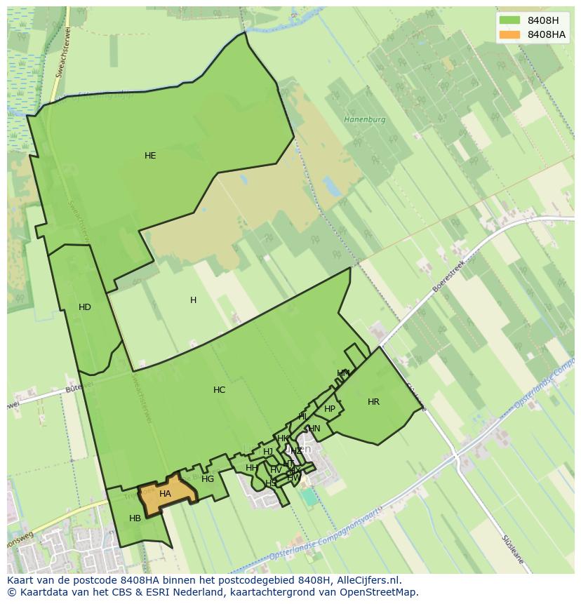 Afbeelding van het postcodegebied 8408 HA op de kaart.