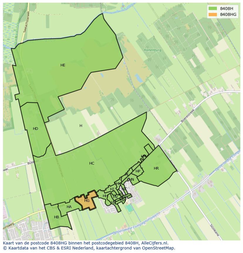 Afbeelding van het postcodegebied 8408 HG op de kaart.