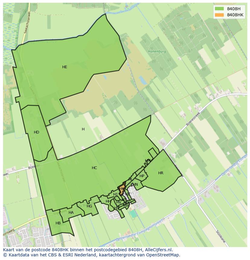 Afbeelding van het postcodegebied 8408 HK op de kaart.