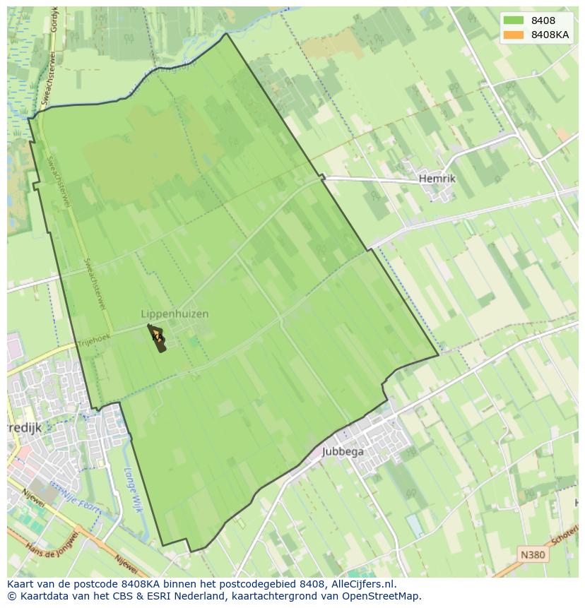 Afbeelding van het postcodegebied 8408 KA op de kaart.