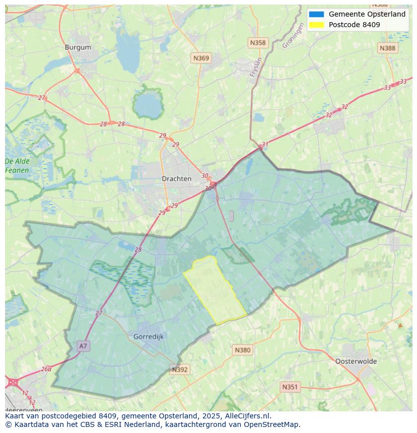 Afbeelding van het postcodegebied 8409 op de kaart.