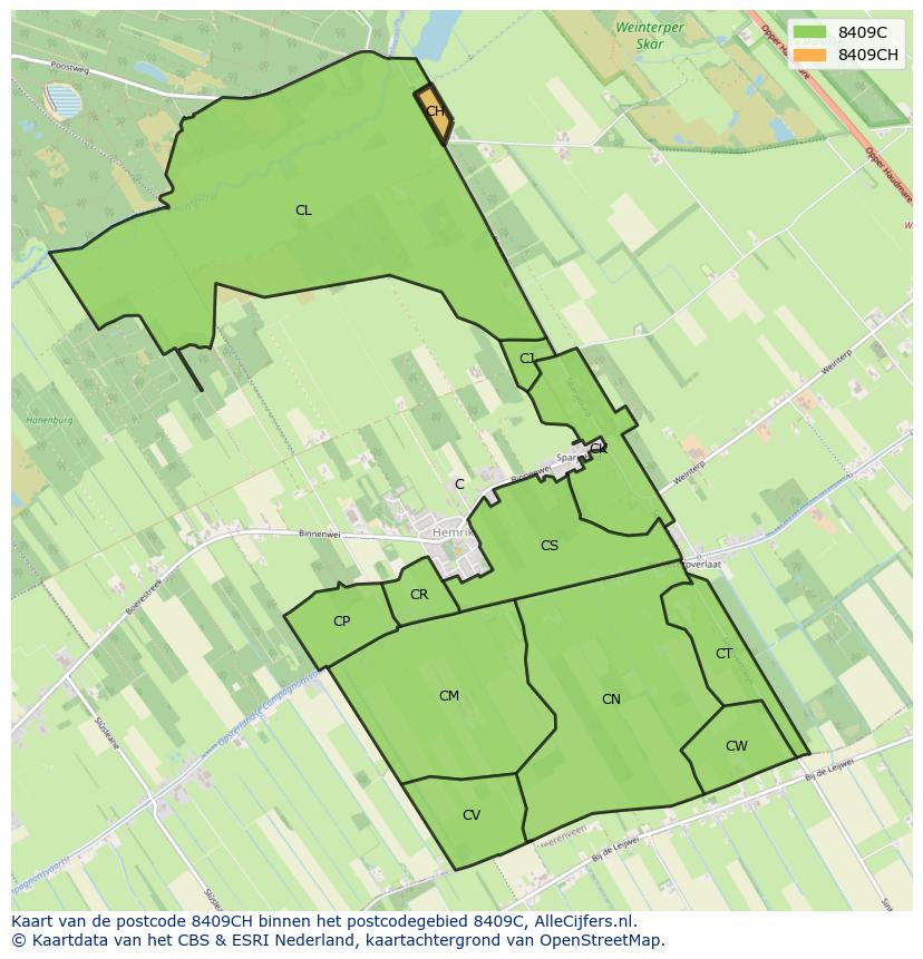 Afbeelding van het postcodegebied 8409 CH op de kaart.