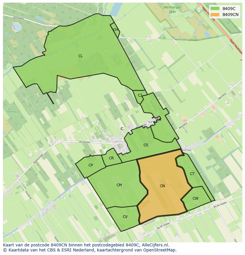 Afbeelding van het postcodegebied 8409 CN op de kaart.