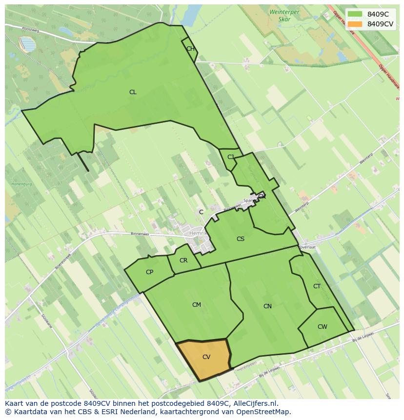 Afbeelding van het postcodegebied 8409 CV op de kaart.