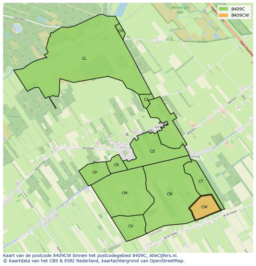 Afbeelding van het postcodegebied 8409 CW op de kaart.