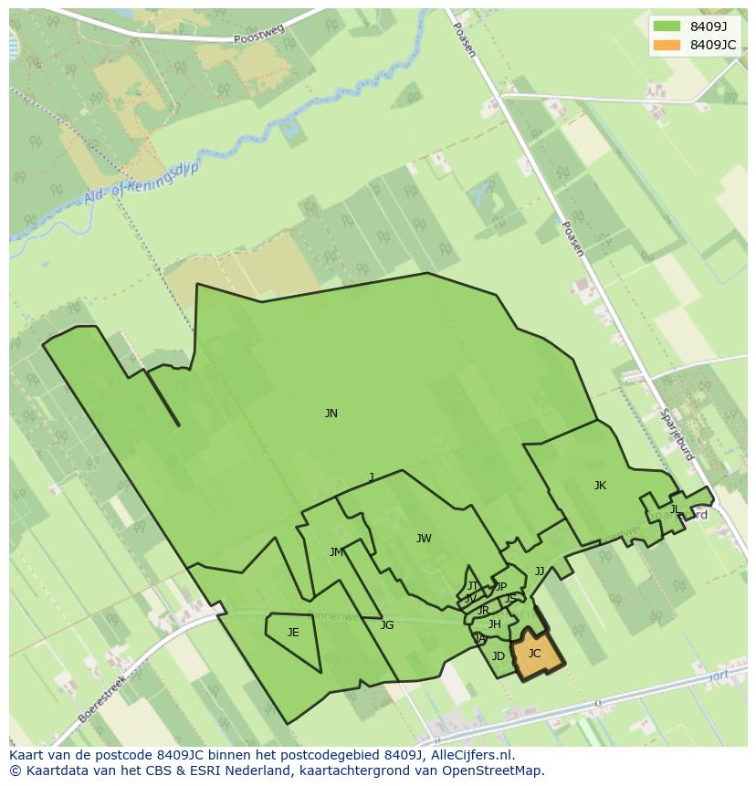 Afbeelding van het postcodegebied 8409 JC op de kaart.