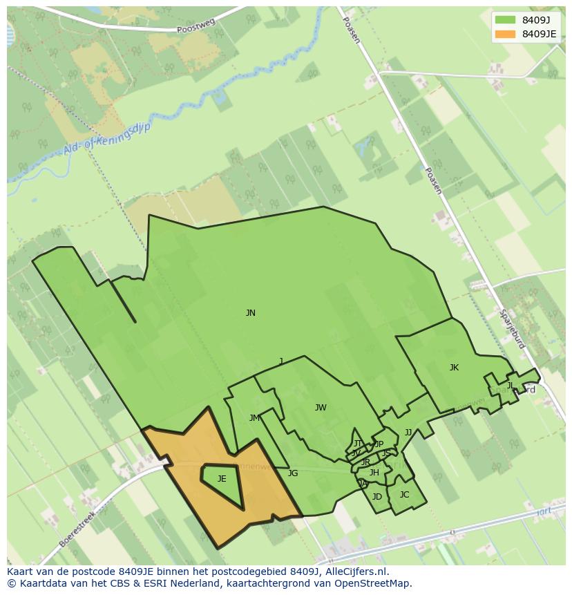 Afbeelding van het postcodegebied 8409 JE op de kaart.